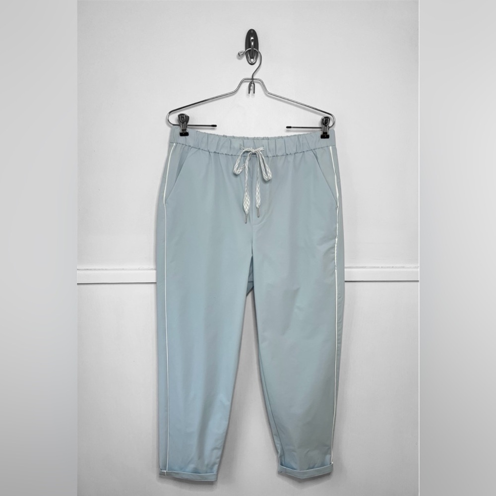 Anthropologie Maeve Track Side Stripe Drawstring Pull-On Pants in Light Blue